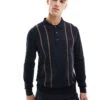Fred Perry Vertical Stripe Knitted Long Sleeve Polo In Navy For Men