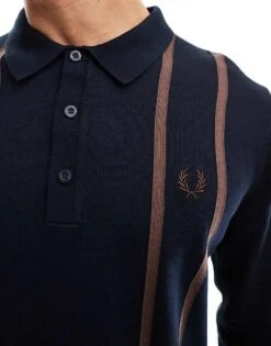 Fred Perry Vertical Stripe Knitted Long Sleeve Polo In Navy For Men -Modish Men Wear 207459028 3