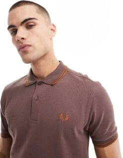 Fred Perry Twin Tipped Polo Shirt In Dark Brown For Men