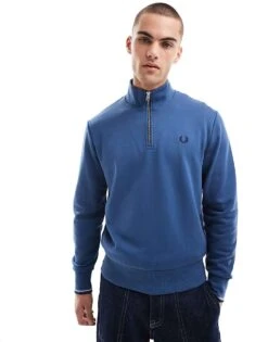 Fred Perry Half Zip Sweatshirt In Blue For Men -Modish Men Wear 207459052 3