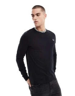 Fred Perry Long Sleeve Twin Tipped T-shirt In Black For Men