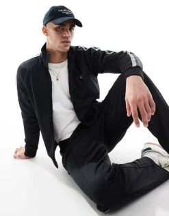 Fred Perry Co-ord Two Colour Taped Track Jacket In Black For Men