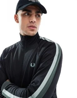 Fred Perry Co-ord Two Colour Taped Track Jacket In Black For Men -Modish Men Wear 208006224 3