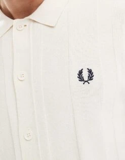 Fred Perry Short Sleeve Knitted Button Through Shirt In Off White For Men -Modish Men Wear 208006225 2