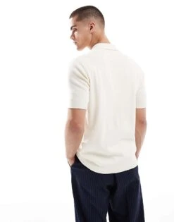 Fred Perry Short Sleeve Knitted Button Through Shirt In Off White For Men -Modish Men Wear 208006225 3