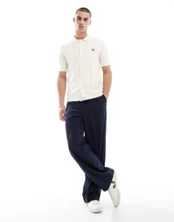 Fred Perry Short Sleeve Knitted Button Through Shirt In Off White For Men -Modish Men Wear 208006225 4
