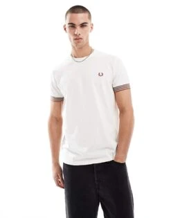 Fred Perry Relaxed T-shirt In Light Beige With Striped Sleeve Cuff For Men -Modish Men Wear 208006250 1 beige 1
