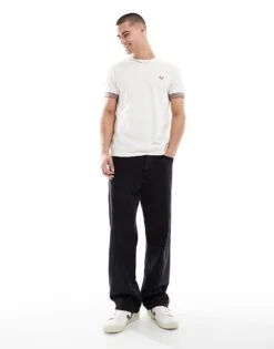 Fred Perry Relaxed T-shirt In Light Beige With Striped Sleeve Cuff For Men -Modish Men Wear 208006250 3