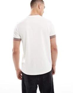 Fred Perry Relaxed T-shirt In Light Beige With Striped Sleeve Cuff For Men -Modish Men Wear 208006250 4