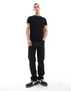 Fred Perry Relaxed T-shirt In Black With Striped Sleeve Cuff For Men -Modish Men Wear 208006268 3