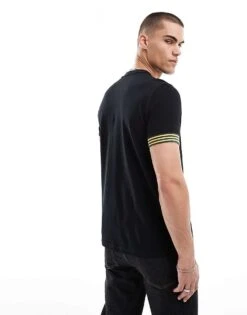 Fred Perry Relaxed T-shirt In Black With Striped Sleeve Cuff For Men -Modish Men Wear 208006268 4