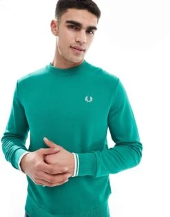 Fred Perry Crew Neck Sweatshirt In Light Green For Men 11 Fred Perry Crew Neck Sweatshirt In Light Green For Men -Modish Men Wear 208006288 1 green 1