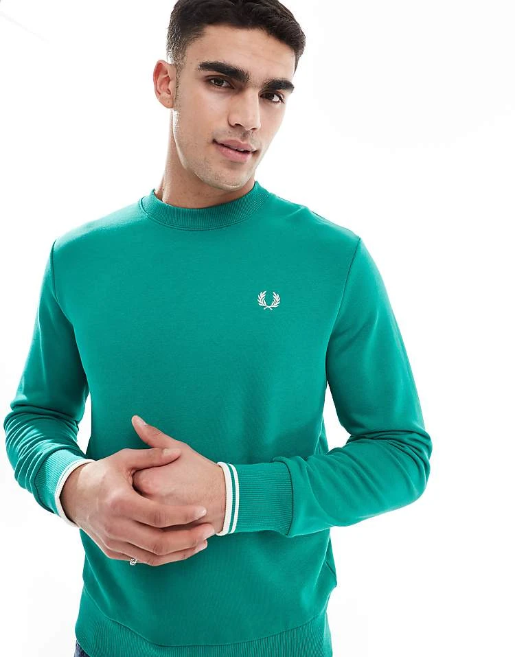 Fred Perry Crew Neck Sweatshirt In Light Green For Men 3 Fred Perry Crew Neck Sweatshirt In Light Green For Men