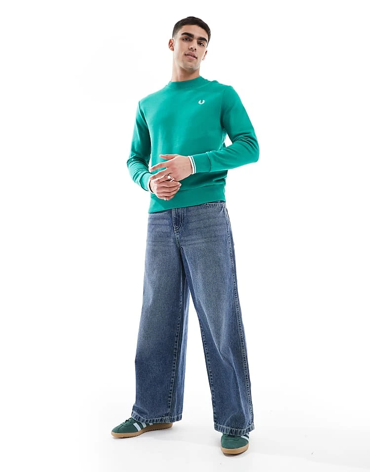 Fred Perry Crew Neck Sweatshirt In Light Green For Men 5 Fred Perry Crew Neck Sweatshirt In Light Green For Men - Image 3