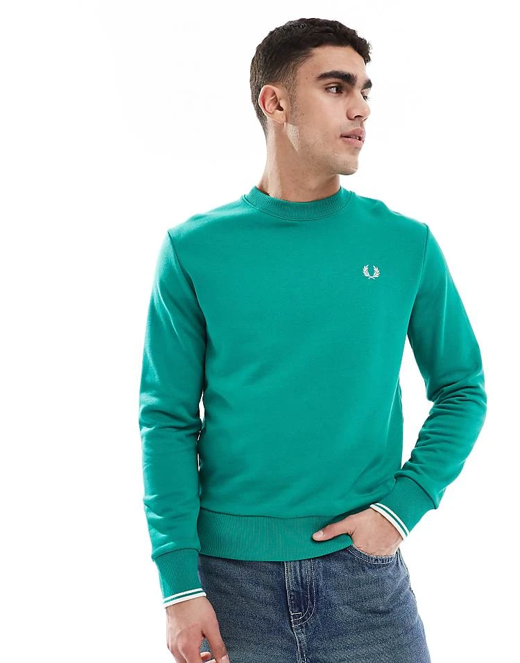 Fred Perry Crew Neck Sweatshirt In Light Green For Men 6 Fred Perry Crew Neck Sweatshirt In Light Green For Men - Image 4
