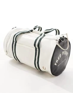 Fred Perry Classic Barrel Bag In Off White And Green For Men -Modish Men Wear 208006289 4