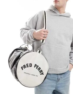 Fred Perry Classic Large Barrel Bag In Black And White For Men -Modish Men Wear 208006333 3