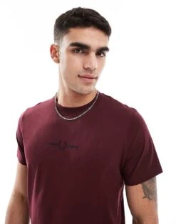 Fred Perry Embroidered T-shirt In Burgundy For Men