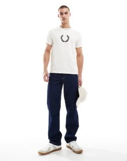 Fred Perry Textured Laurel Wreath T-shirt In Off White For Men -Modish Men Wear 208006350 3