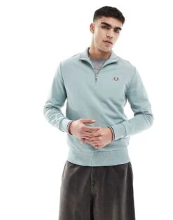Fred Perry Half Zip Sweatshirt In Ice Blue For Men -Modish Men Wear 208006351 1 blue 1