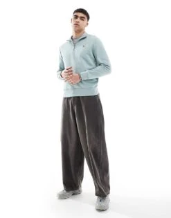 Fred Perry Half Zip Sweatshirt In Ice Blue For Men -Modish Men Wear 208006351 4