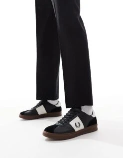 Fred Perry B4 Leather And Suede Trainers In Black For Men