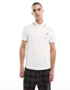 Fred Perry Twin Tipped Polo Shirt In Off White For Men 9 Fred Perry Twin Tipped Polo Shirt In Off White For Men -Modish Men Wear 208006455 3