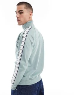 Fred Perry Contrast Taped Track Jacket In Ice Blue For Men -Modish Men Wear 208006456 4