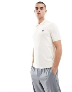 Fred Perry Knitted Polo Short Sleeve Shirt In Off White For Men -Modish Men Wear 208006483 1 white 1