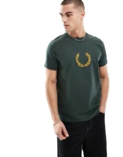 Fred Perry Textured Laurel Wreath T-shirt In Green For Men -Modish Men Wear 208006484 3