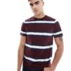 Fred Perry Horizontal Bold Stripe T-shirt In Burgundy And White For Men