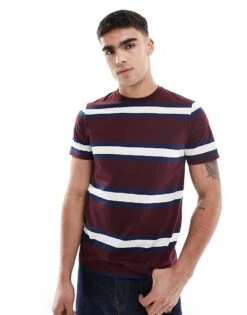 Fred Perry Horizontal Bold Stripe T-shirt In Burgundy And White For Men