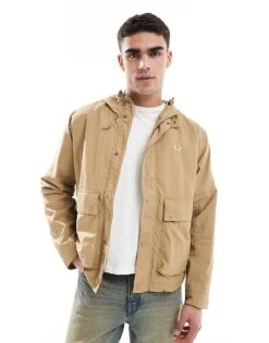 Fred Perry Cropped Fishing Parka Jacket In Beige For Men