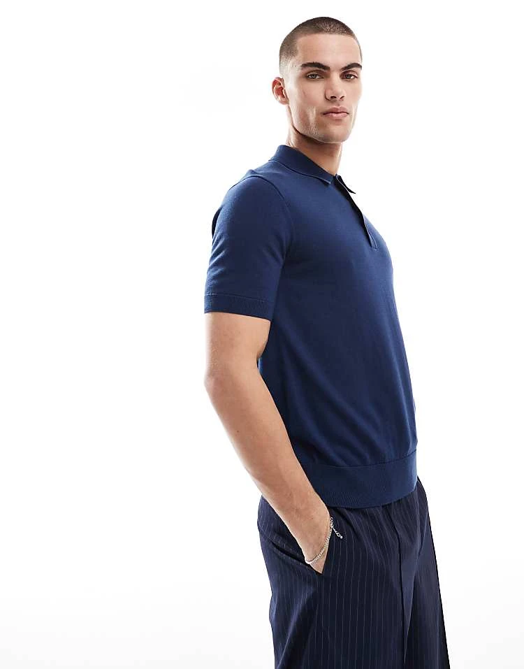 Fred Perry Knitted Polo Short Sleeve Shirt In Deep Blue For Men 7 Fred Perry Knitted Polo Short Sleeve Shirt In Deep Blue For Men - Image 5