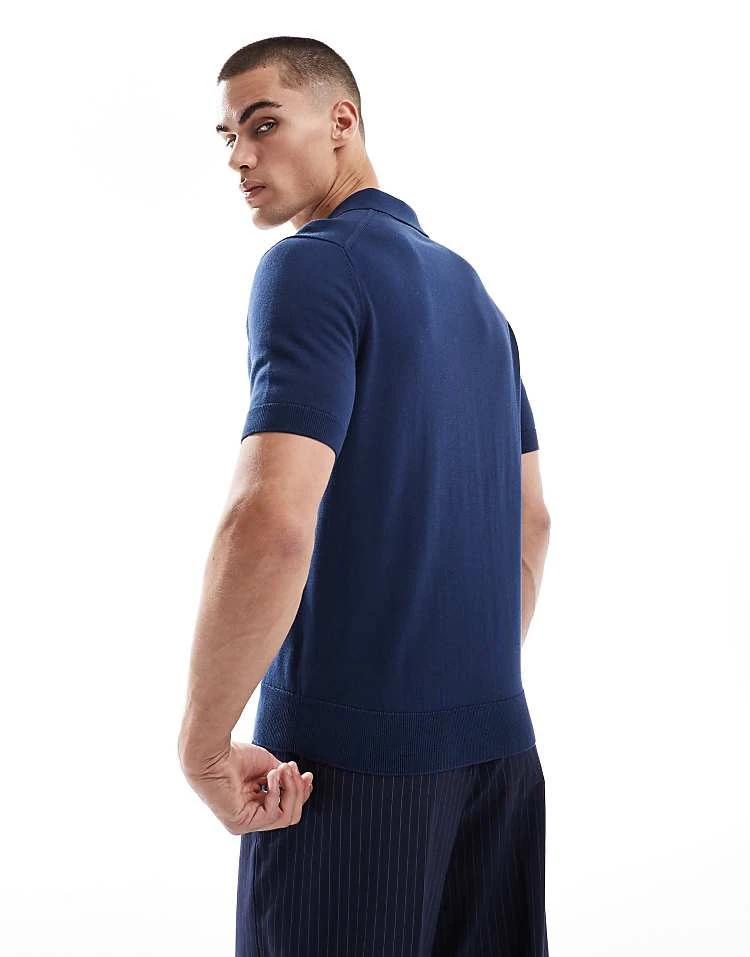 Fred Perry Knitted Polo Short Sleeve Shirt In Deep Blue For Men 6 Fred Perry Knitted Polo Short Sleeve Shirt In Deep Blue For Men - Image 4