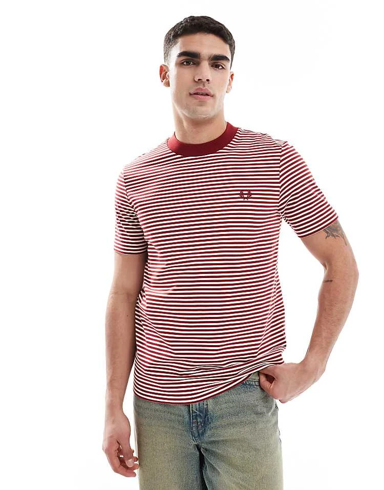 Fred Perry Fine Stripe T-shirt In Red And White For Men 3 Fred Perry Fine Stripe T-shirt In Red And White For Men