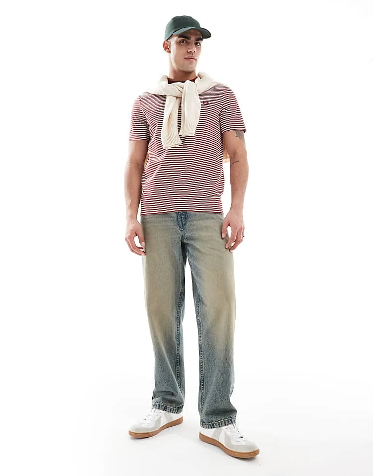 Fred Perry Fine Stripe T-shirt In Red And White For Men 5 Fred Perry Fine Stripe T-shirt In Red And White For Men - Image 3