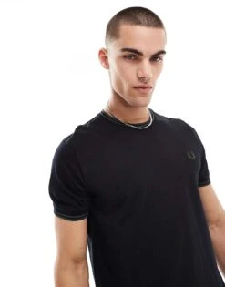 Fred Perry Twin Tipped T-shirt In Black And Green For Men -Modish Men Wear 208006610 3