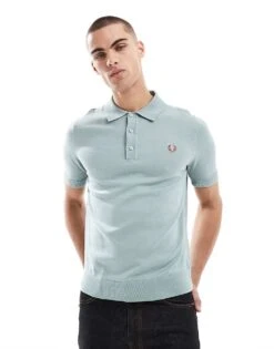 Fred Perry Knitted Polo Short Sleeve Shirt In Ice Blue For Men 11 Fred Perry Knitted Polo Short Sleeve Shirt In Ice Blue For Men -Modish Men Wear 208006622 1 blue 1