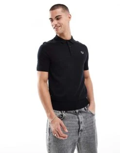 Fred Perry Knitted Polo Short Sleeve Shirt In Black For Men -Modish Men Wear 208006658 1 black 1