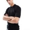 Fred Perry Short Sleeve Knitted Button Through Shirt In Black For Men -Modish Men Wear 208006673 1 black