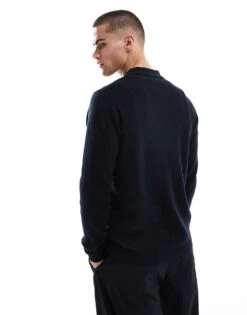 Fred Perry Long Sleeve Knitted Button Through Shirt In Navy For Men -Modish Men Wear 208006677 4