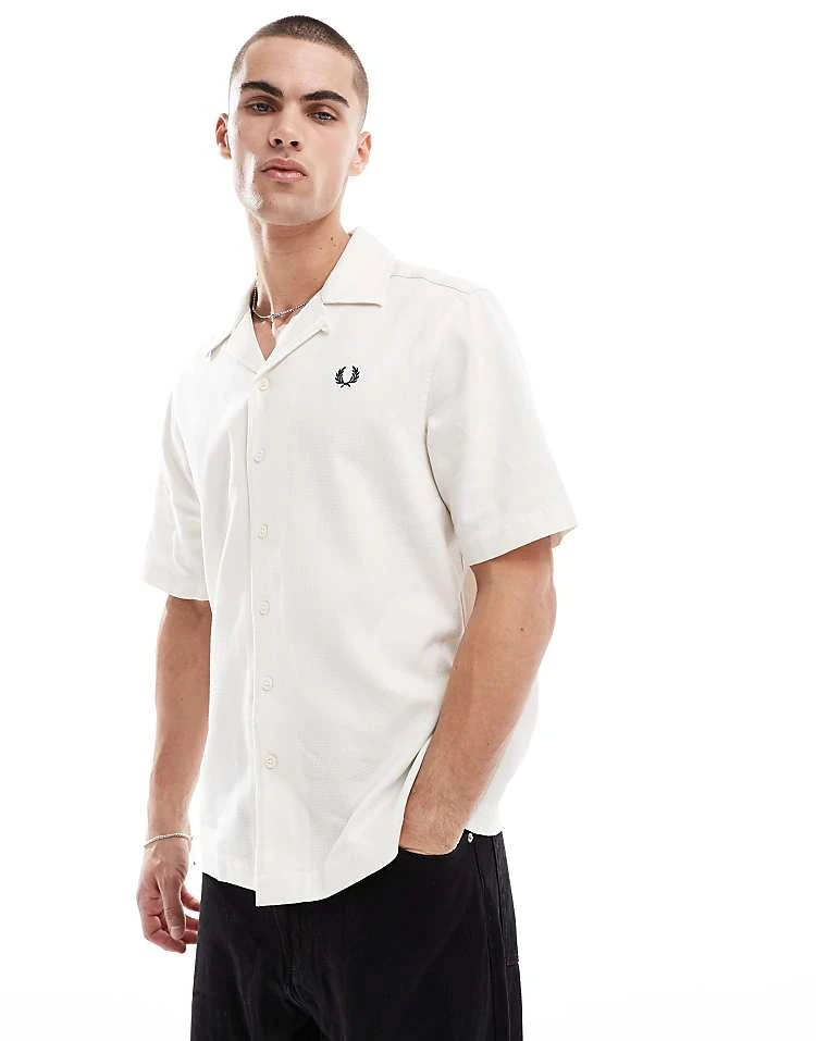 Fred Perry Short Sleeve Revere Collared Shirt In Off White For Men 3 Fred Perry Short Sleeve Revere Collared Shirt In Off White For Men