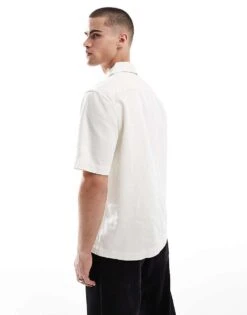 Fred Perry Short Sleeve Revere Collared Shirt In Off White For Men 10 Fred Perry Short Sleeve Revere Collared Shirt In Off White For Men -Modish Men Wear 208006693 4