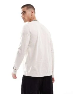 Fred Perry Long Sleeve Twin Tipped T-shirt In Oatmeal Marl For Men White -Modish Men Wear 208006733 4