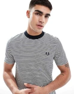 Fred Perry Fine Stripe T-shirt In Navy And White For Men
