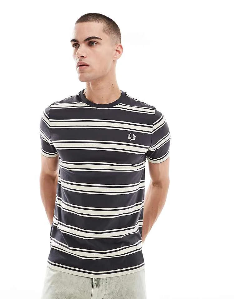 Fred Perry Horizontal Fine Stripe T-shirt In Grey And Navy For Men 4 Fred Perry Horizontal Fine Stripe T-shirt In Grey And Navy For Men - Image 2