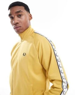 Fred Perry Contrast Taped Track Jacket In Yellow For Men -Modish Men Wear 208006782 1 yellow 1