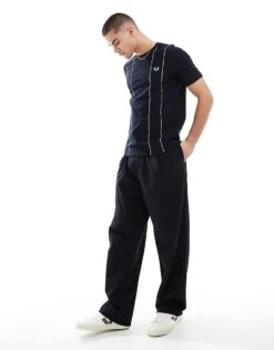 Fred Perry Relaxed Fit T-shirt In Navy With White Pinstripe For Men -Modish Men Wear 208008017 2