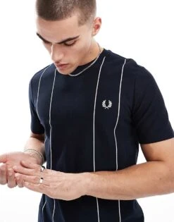 Fred Perry Relaxed Fit T-shirt In Navy With White Pinstripe For Men -Modish Men Wear 208008017 3